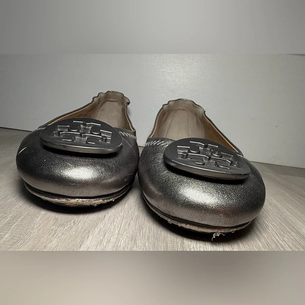 Tory Burch Minnie Metallic Silver/gray Leather Ballet Flat Women's Size 8 M